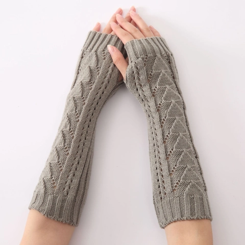 Manguitos de Punto de Acrílico Guantes sin Dedos Con Agujero para Pulgar Patrón Geométrico Calado Mangas Largas Cálidas de Invierno