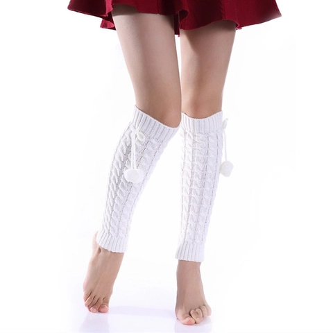 Dames Winter Verdikte Kabelpatroon Beenwarmers Met Pompons Trekkoord Warme Gebreide Boot Cuffs Over Calf Sokken Sieraden