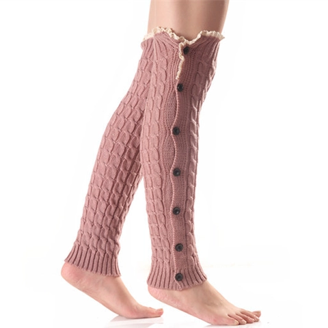 Dames Kabelgebreide Beenwarmers Met Kant En Decoratieve Knoppen Winter Warme Gebreide Boot Cuffs Zachte Acryl Gehaakte Lange Sokken