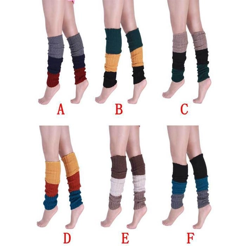 Women Three Color Patchwork Ribbed Knit Leg Warmers Over The Knee Winter Warm Boot Cuffs Thigh High Fashion Leg Socks