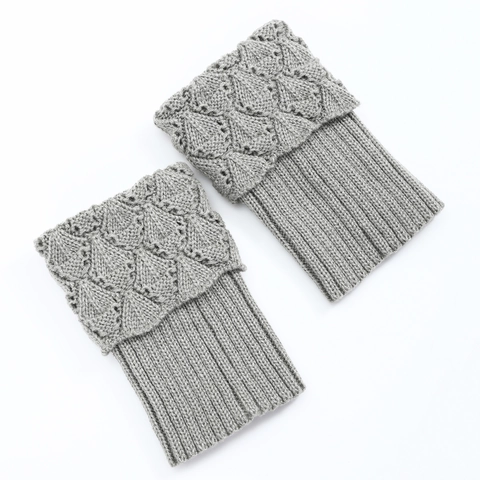 Women Winter Knitted Acrylic Boot Cuffs Hollow Out Crochet Leg Warmers Solid Color Soft Warm Toppers Foot Cover Accessory