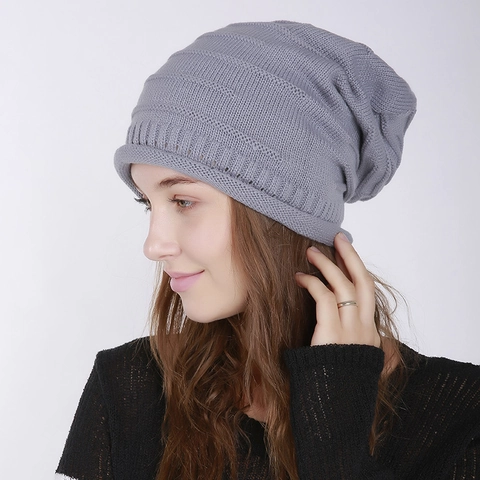 Unisex Slouchy Beanie Hat Soft Acrylic Horizontal Stripe Knitted Cap For Men Women Winter Warm Outdoor Casual Daily Headwear