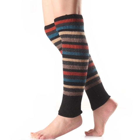 Women Knitted Leg Warmers Vintage Horizontal Multicolor Striped Long Socks Over Knee Boot Cuffs Warm Winter Leg Covers For JK Student