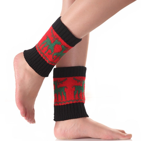 Damen Weihnachten Rentier Gestrickte Stulpen Acryl Rippenstulpen Boot Topper Häkelsocken Winter Warm Kontrastfarbe Socken Manschetten