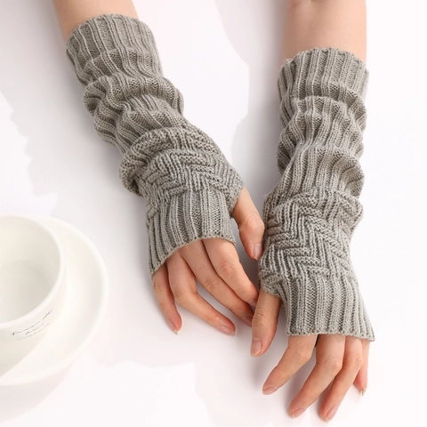 Unisex Knitted Fingerless Gloves Long Arm Warmers Winter Warm Cable Knit Ribbed Mitten For Men Women Solid Color Accessories