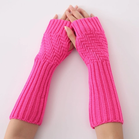 Unisex Knitted Fingerless Gloves Long Arm Warmers Winter Warm Cable Knit Ribbed Mitten For Men Women Solid Color Accessories