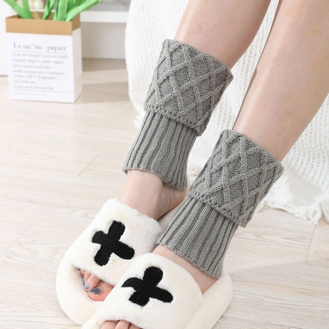 Women Short Knitted Leg Warmers Turn-over Cuff Argyle Diamond Pattern Acrylic Crochet Boot Cuffs Winter Warm Foot Covers