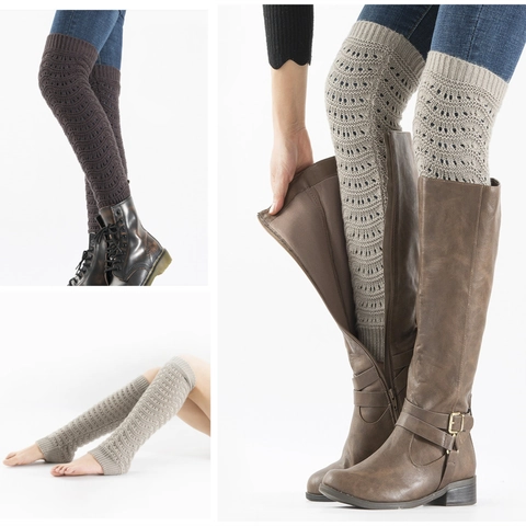 Dames Gebreide Beenwarmers Acryl Opengewerkt Golfpatroon Herfst Winter Warm Haken Boot Cuffs Lange Sokken Dagelijks Gebruik