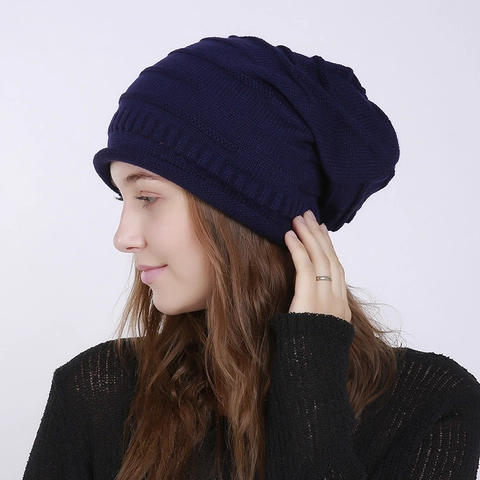 Unisex Slouchy Beanie Hat Soft Acrylic Horizontal Stripe Knitted Cap For Men Women Winter Warm Outdoor Casual Daily Headwear