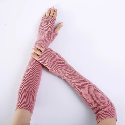Women Men Knitted Long Fingerless Arm Warmer Gloves Soft Faux Cashmere Acrylic Ribbed Solid Winter Warm Hand Sleeves