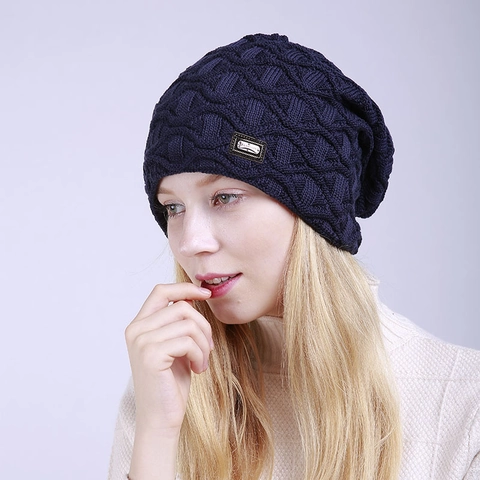 Berretto Invernale Slouchy Beanie Per Uomo Donna In Maglia Di Acrilico Con Calda Fodera In Peluche Motivo A Onde Fashion Skull Cap