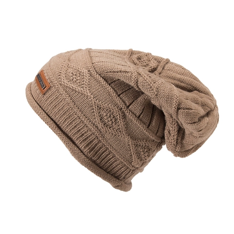 Winter Knitted Slouchy Beanie Hat Fleece Lined Warm Cable Knit Skull Cap With Leather Patch For Men Women Outdoor Daily Use