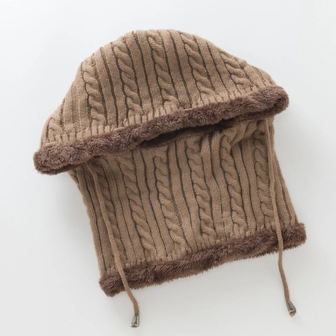 Women Winter Balaclava Beanie Hat Cable Knit Fleece Lined Thick Warm Integrated Hooded Scarf Neck Warmer Windproof Knitted Cap