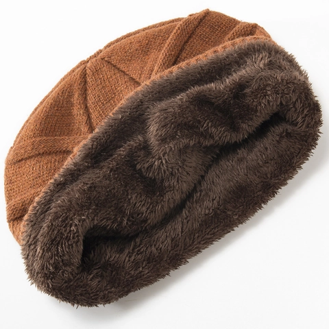 Hommes Femmes Bonnet en Tricot d'Hiver Doublé de Polaire Épaisse Nervuré Acrylique Chaud Couleur Unie Bonnet Souple