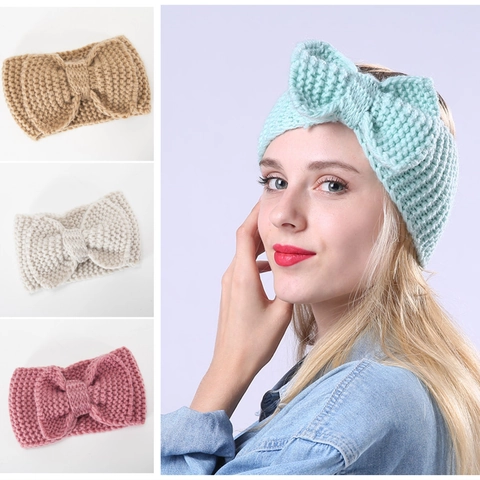 Women's Knit Bow Headband Acrylic Warm Thick Knitted Hair Band Winter Fall Headwrap Turban For Girls Outdoor Accessories
