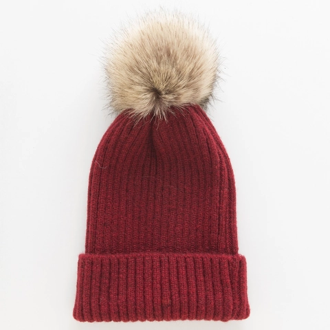 Dames Winter Casmere Mix Geribbelde Gebreide Muts Met Afneembare Grote Synthetisch Bont Pompon Warme Winddichte Beanie