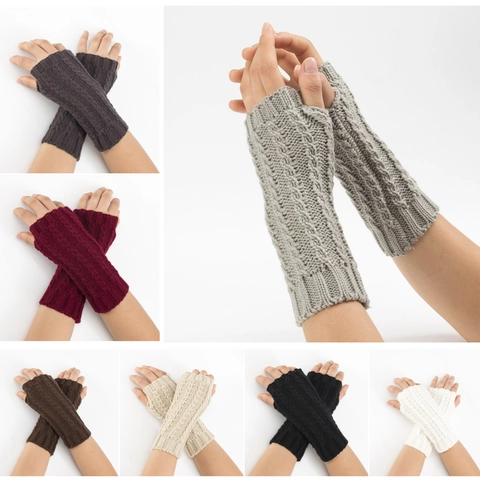 Mitaines à Torsades Gants sans Doigts Chauds en Acrylique Manchettes avec Trou pour le Pouce Chauffe-poignets pour Hommes Femmes Extérieur