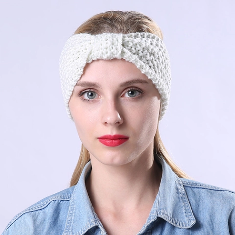 Women Knitted Headband Winter Warm Acrylic Twist Knot Hair Band Handmade Ear Warmer Bow Soft Crochet Head Wrap Daily Accessory