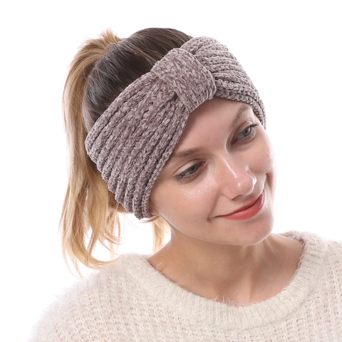 Women's Chenille Knitted Headband Soft Thick Warm Winter Bow Knot Head Wrap Ear Warmer Fashion Hair Band For Daily Outdoor