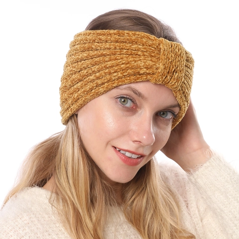 Women's Chenille Knitted Headband Soft Thick Warm Winter Bow Knot Head Wrap Ear Warmer Fashion Hair Band For Daily Outdoor
