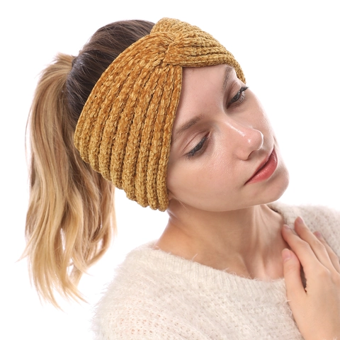 Damen Winter Strick Stirnband Weich Chenille Warm Dick Twist Knoten Ohrenschützer Elastisches Haarband Kopfschmuck