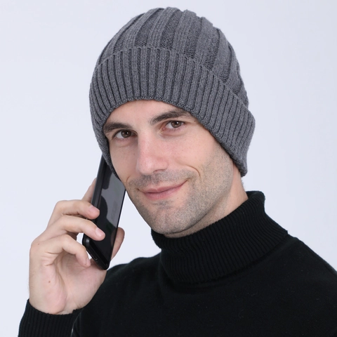 Unisex Winter Verdickte Strickmütze Beanie Wollmischung Fleece Gefüttert Warm Gerippt Skull Cap Outdoor Radfahren Gehörschutz Kopfbedeckung