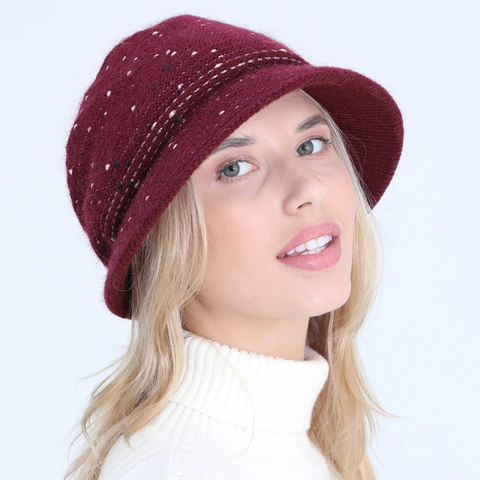 Damen Herbst Winter Strickmütze Kaninchenhaar Mischung Warm Fleece Gefüttert Beanie Mode Mischfarben Polka Dot Plüsch盆帽