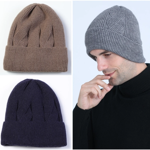 Men Winter Cable Knit Beanie Fleece Lined Thick Warm Knitted Hat For Outdoor Cycling Windproof Ear Protection Cold Beanie Hat