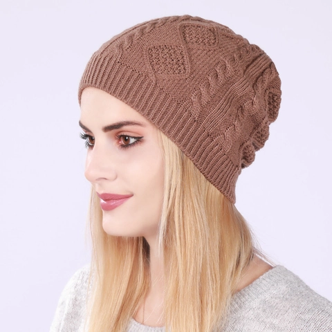 Berretto Slouchy Unisex Morbido Acrilico Invernale Caldo Trecce Motivo a Rombi Berretto in Maglia per Uomo Donna All'aperto Quotidiano Moda Copricapo