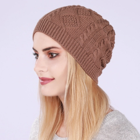 Berretto Slouchy Unisex Morbido Acrilico Invernale Caldo Trecce Motivo a Rombi Berretto in Maglia per Uomo Donna All'aperto Quotidiano Moda Copricapo
