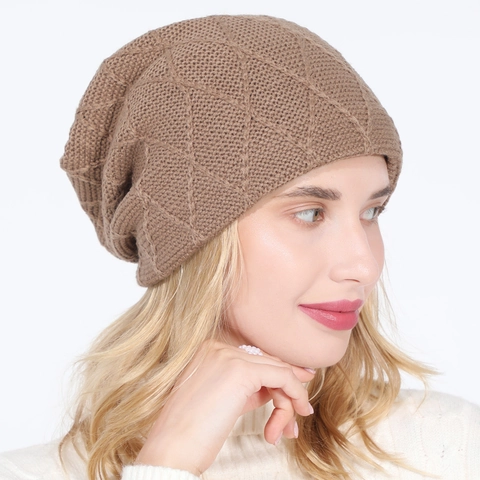Winter Knit Beanie Hat Slouchy Acrylic Diamond Pattern Warm Fleece Lined Skull Cap For Men Women Casual Outdoor Daily Gift