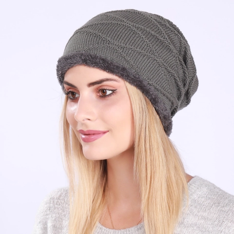 Women Men Winter Beanie Hat Warm Fleece Lined Knitted Slouchy Hat Wave Pattern Thick Skull Cap Outdoor Windproof Beanie