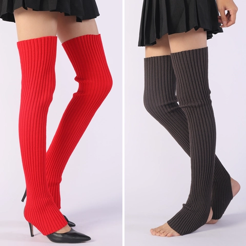 Women's Ribbed Knit Over Knee Leg Warmers Acrylic Nylon Stirrup Leg Warmers Solid Color Winter Long Boot Socks For Yoga Dance