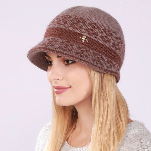 Women Winter Warm Knitted Bucket Hat Faux Rabbit Fur Thickened Jacquard Beanie With Rhinestone Metal Decoration Cold Weather