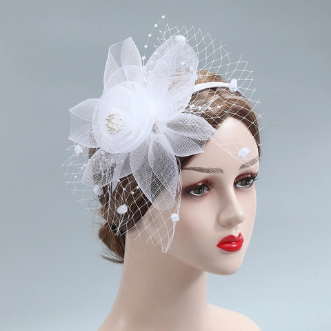 Diadema Fascinator Vintage Con Flor de Malla Velo Perla Artificial de Imitación Elegante Sombrero Retro para Boda Fiesta Mujer Joyería