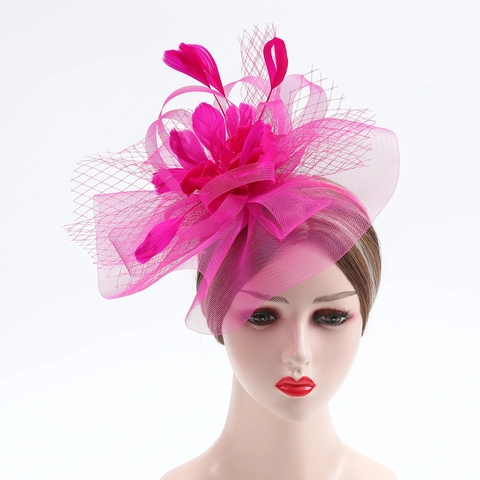 Fascinator en Maille Vintage Élégant Avec Voile Fleur en Plumes Pour Mariage Fête Banquet Accessoire de Cheveux Retro Femme