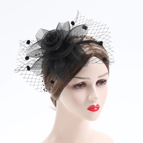 Diadema Fascinator Vintage Con Flor de Malla Velo Perla Artificial de Imitación Elegante Sombrero Retro para Boda Fiesta Mujer Joyería