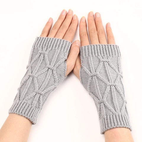 Mitaines en Tricot Unisexes Acrylique Torsades Motif Losange Chaud Chauffe-bras Hiver Gants Demi-doigts pour Hommes et Femmes