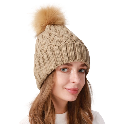 Berretto in Maglia Intrecciata da Donna Invernale Caldo Foderato in Pile Ispessito Con Pompon Moda Protezione dal Freddo Berretto in Acrilico