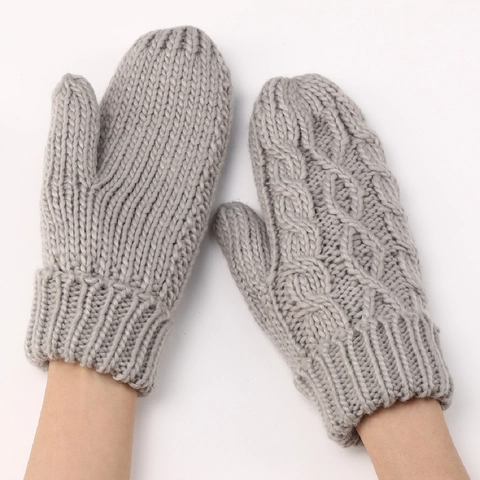 Mitones de Invierno Engrosados de Punto de Ocho para Mujer Guantes Cálidos de Acrílico con Forro Polar Puños Acanalados Calentadores de Manos