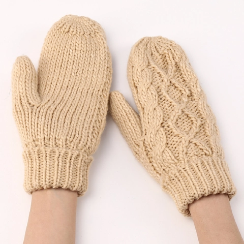 Mitones de Invierno Engrosados de Punto de Ocho para Mujer Guantes Cálidos de Acrílico con Forro Polar Puños Acanalados Calentadores de Manos