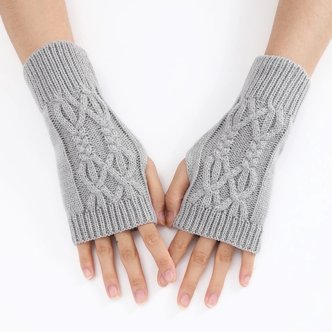 Gants sans Doigts en Acrylique Chauffe-Poignets à Torsades Mitaines Unisexe Automne Hiver Chauds Manchons de Bras Mode