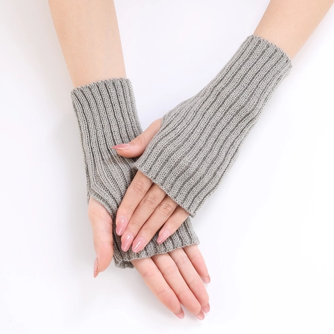 Women Acrylic Knitted Striped Fingerless Gloves Warm Arm Sleeves Fashion Wrist Cover For Winter Autumn