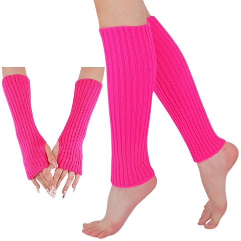 Women Ribbed Knitted Leg Warmers Arm Warmers Neon Solid Color Acrylic Long Fingerless Gloves Thermal Boot Cuffs Socks Y2K Accessories