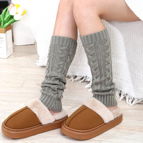 Thickened Cable Knit Acrylic Leg Warmers For Women Autumn Winter Warm Slouch Socks Crochet Boot Cuffs Casual Daily Leg Covers