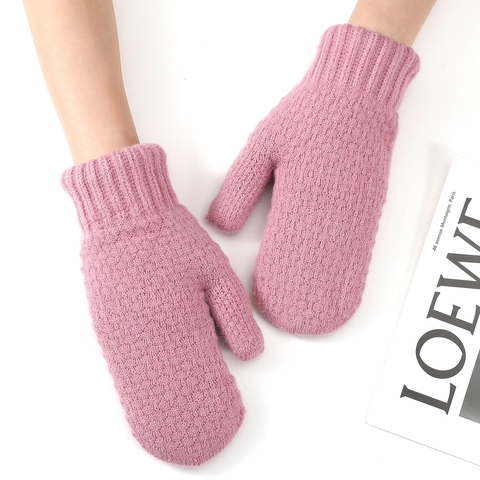 Women Winter Thick Warm Knitted Mittens Solid Color Ribbed Cuff Cold Weather Windproof Outdoor Daily Wear Crochet Mittens