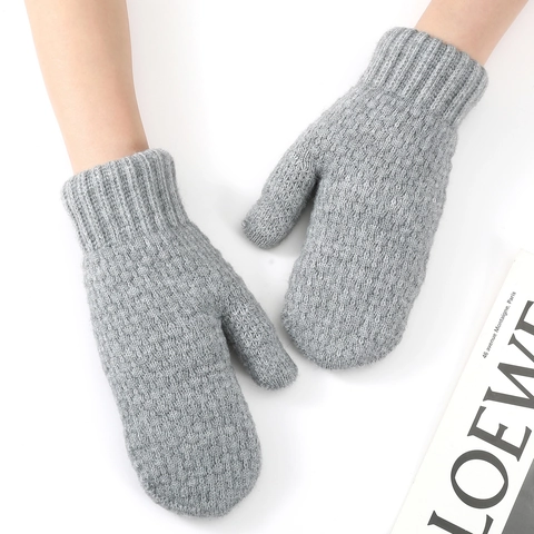 Women Winter Thick Warm Knitted Mittens Solid Color Ribbed Cuff Cold Weather Windproof Outdoor Daily Wear Crochet Mittens