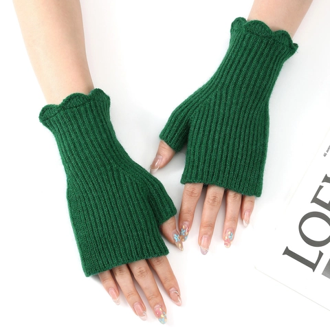 Guanti in Maglia Senza Dita da Donna Autunno Inverno Caldi Mezze Dita Con Bordo a Smerlo Scaldamuscoli a Coste per Scrivere Ufficio