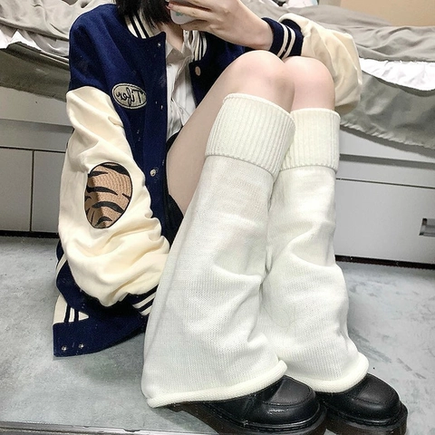Women Knitted Leg Warmers Solid Color Y2K Style Japanese JK Flared Loose Thick Warm Winter Foot Cover Accessories