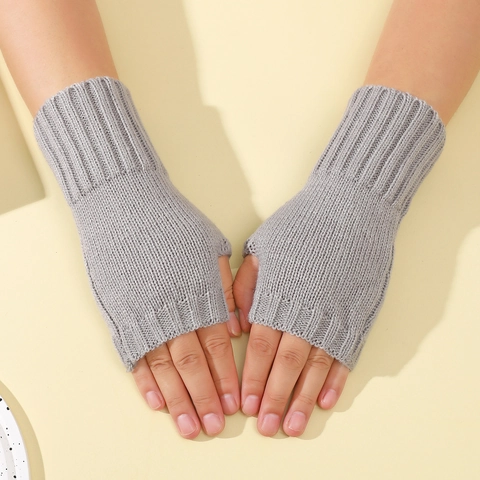 Mitaines en Tricot pour Femmes Acrylique Couleur Unie Gants Chauds sans Doigts pour l'Hiver Écriture Bureau Style Décontracté
